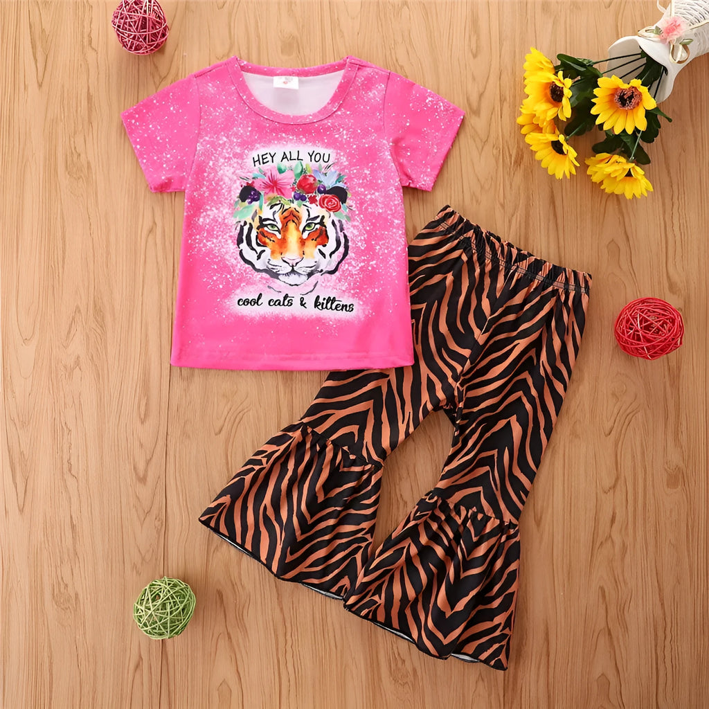 Girls summer cotton shirt and shorts pullover set in colour 211070