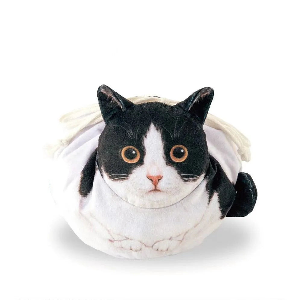 Creative Japanese cat printing drawstring storage bag with plush material and polyester lining in fresh sweet style