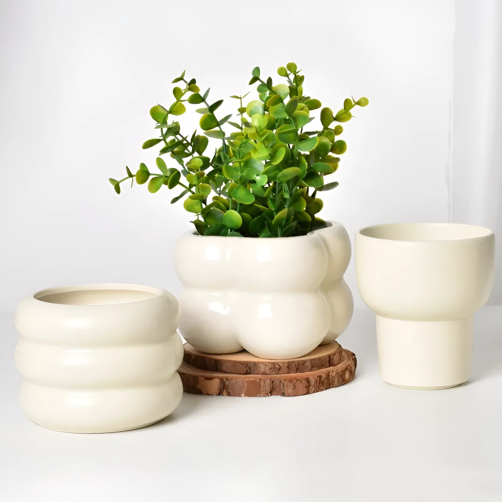 Roman column design matte yellow ceramic flower pot for indoor plants