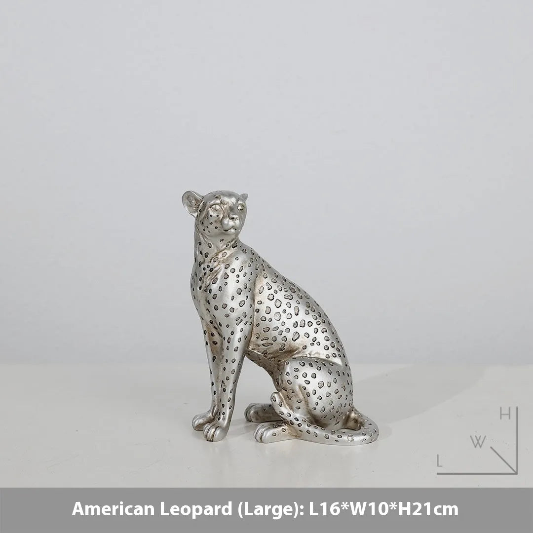 Leopard resin ornament in American leopard colour, available as large statue, small statue, or walking posture design