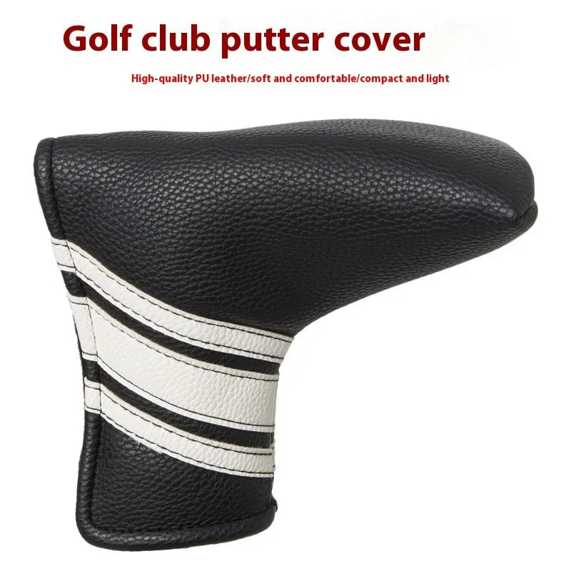 Black PU leather golf head cover case with zippered closure for push rod protection
