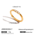 Silver tone geometric zircon ring with European-American styling on stainless steel background
