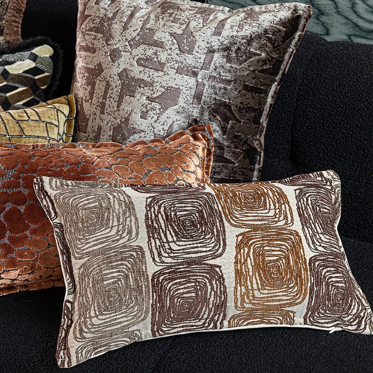Cream and coffee abstract coil pattern pillow case in square and waist sizes