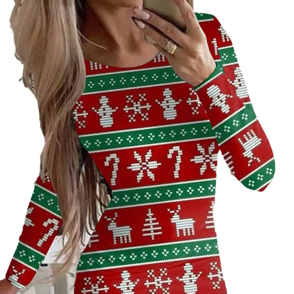 Christmas animal print narrow dress with hip skirt and long sleeves in floral colour options