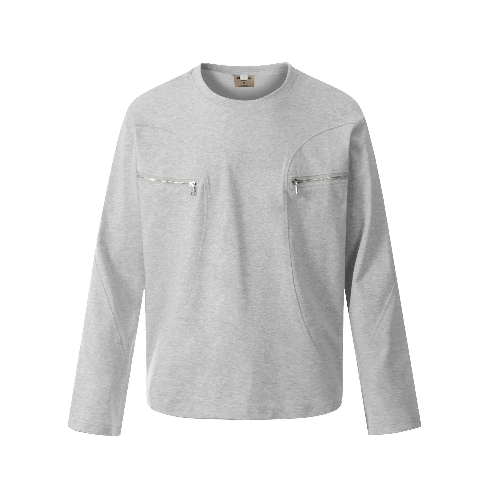 Men's loose fit cotton pullover top in American retro style showing black and flower grey colour options
