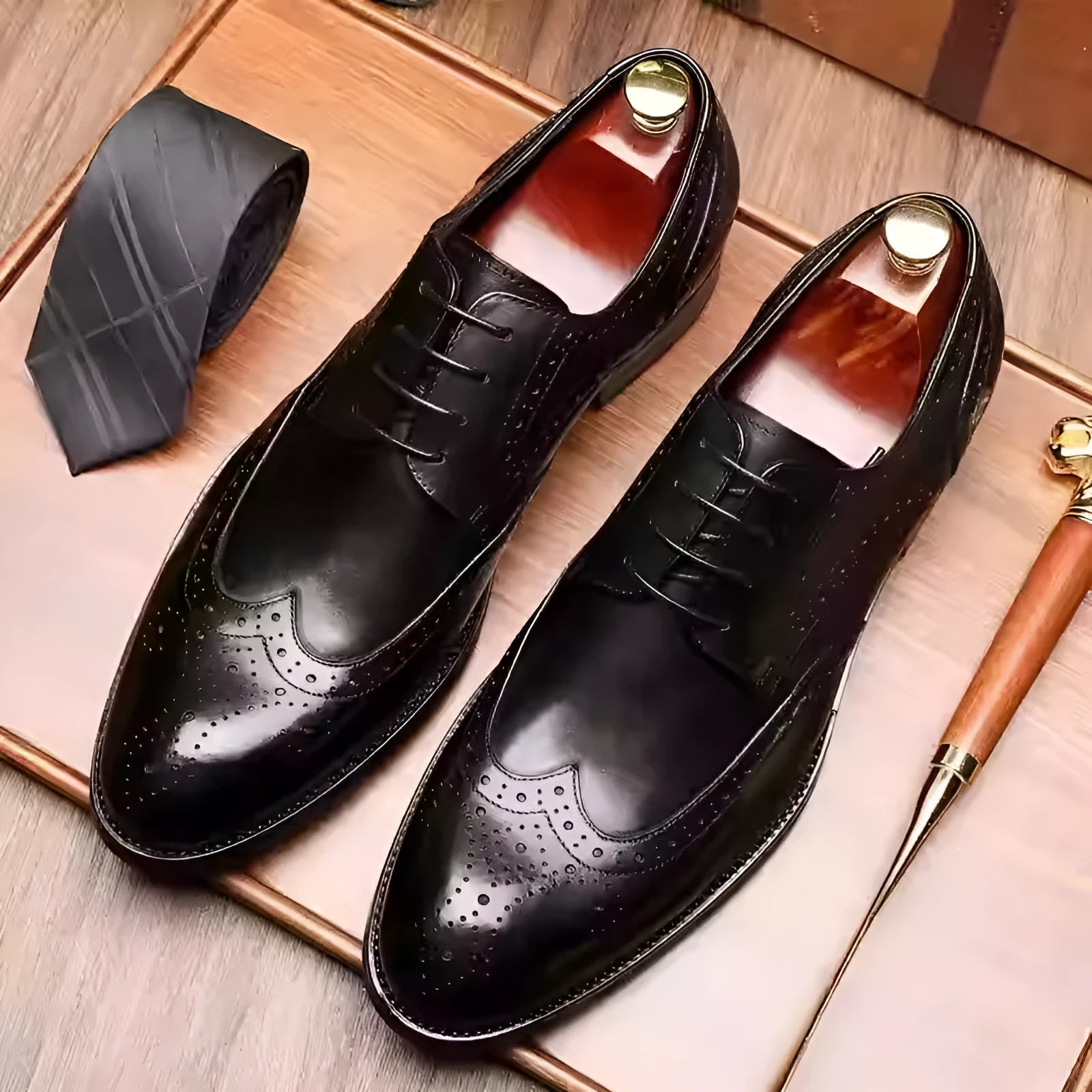 Men's burgundy British Brock pointed toe formal leather shoes on a white background.