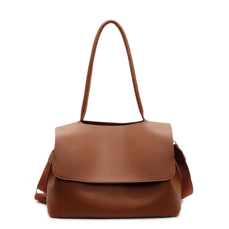 Vintage casual horizontal square PU tote bag with double straps in beige colour.