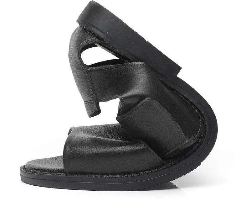 Men's black and brown casual Roman-style sandals with open toe and rubber sole.