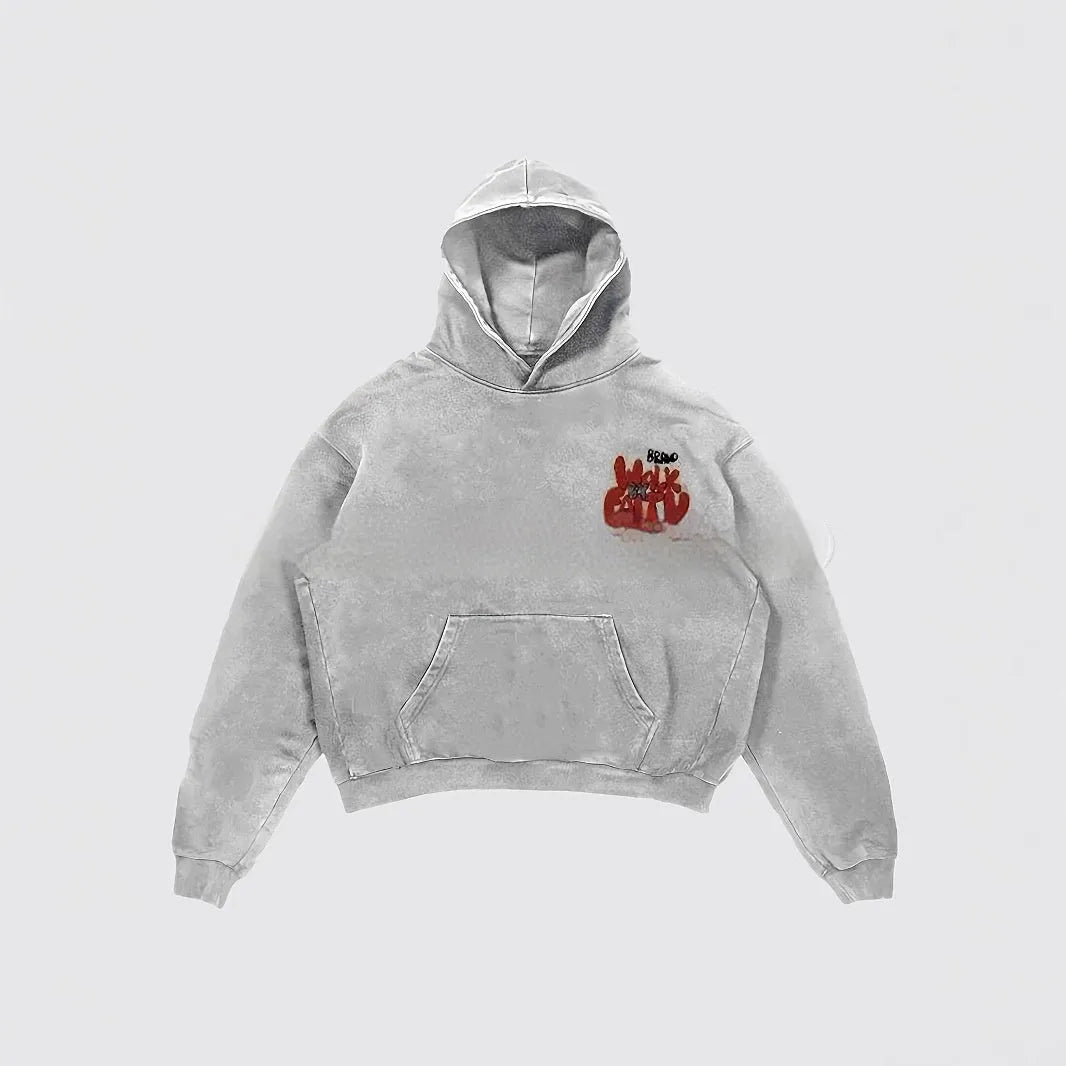 Women's Granny Grey Harajuku style hoodie with letter print design and front pockets