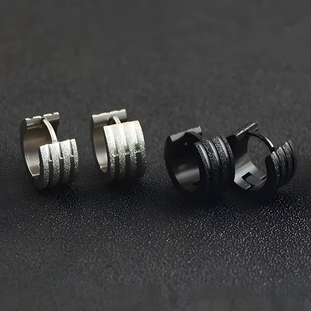 Three-line frosted geometric titanium steel earrings in black, gold or steel colour options