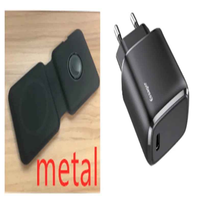 White magnetic wireless charging dock in folded position showing dual charging surfaces and Type-C port