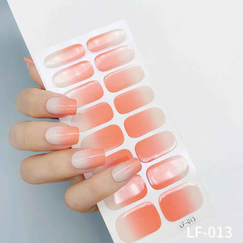 16 solid colour full nail stickers set with European and American simple designs including cross, rose, tulip patterns