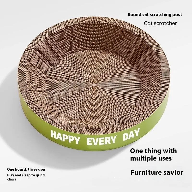Round green cat nest with integrated sisal scratching surface, 50cm diameter size