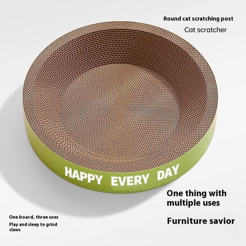 Round green cat nest with integrated sisal scratching surface, 50cm diameter size