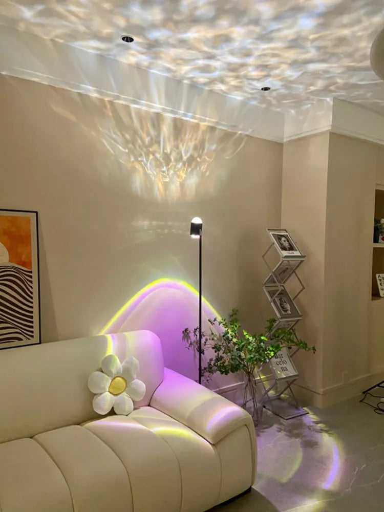 Sunset red water wave pattern projection floor lamp with iron body and LED light source
