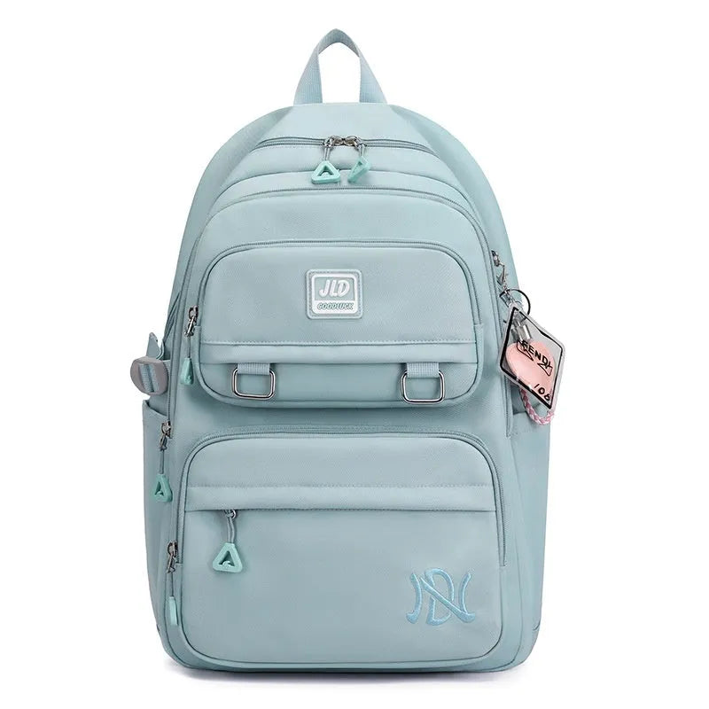 Girls' large capacity nylon school backpack with physiological curve backplane in multiple colour options