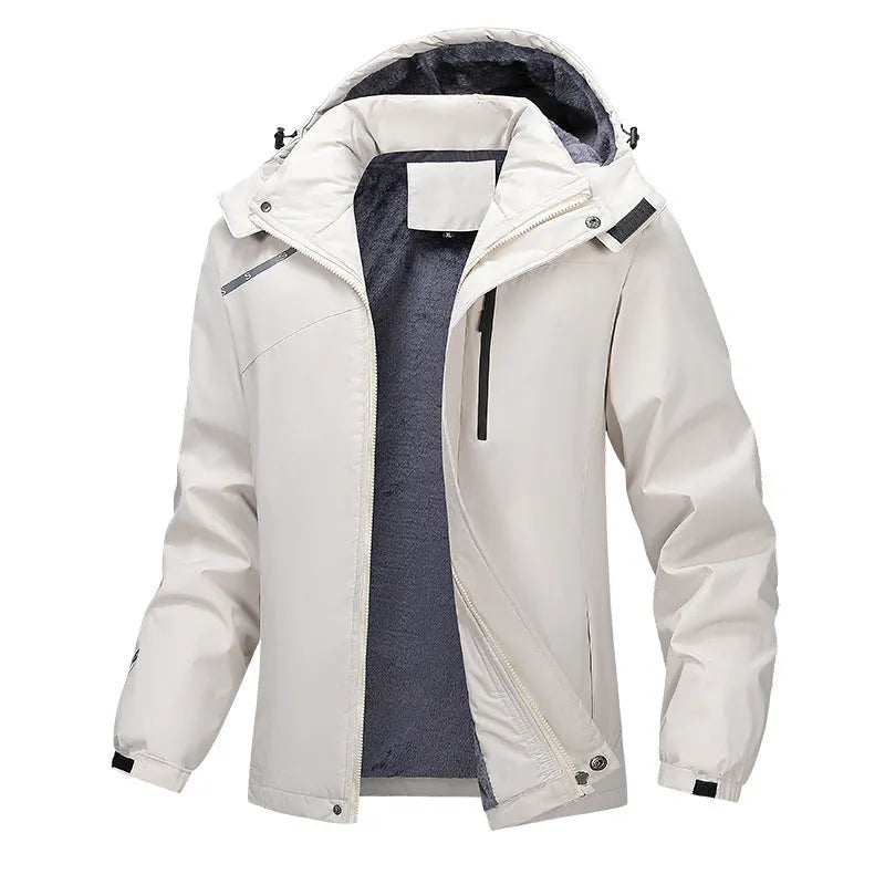 Plus size men's loose fit waterproof hooded coat in army green colour