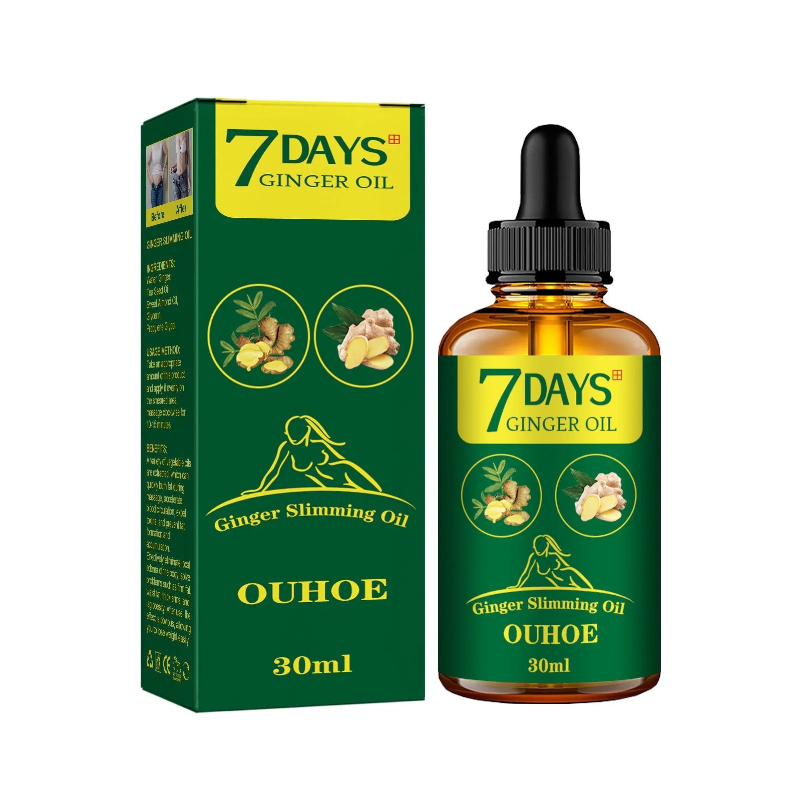 30ml ginger body shaping oil bottle for firming and slimming body care