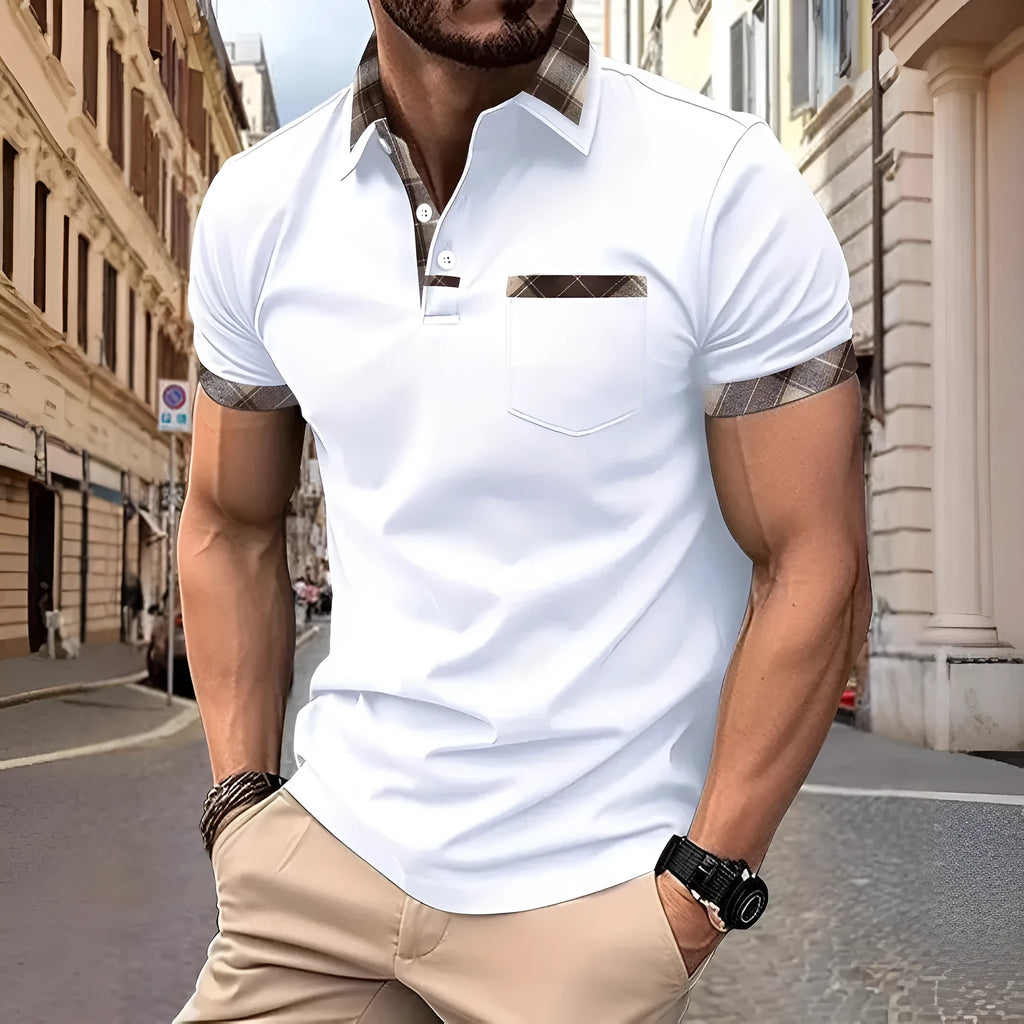 Men's plaid colourblock t-shirt with zipper detail in loose fit for summer wear
