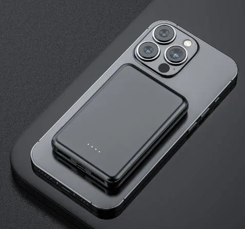 Black and white electric heating vest power bank with dimensions 97x64x14mm.
