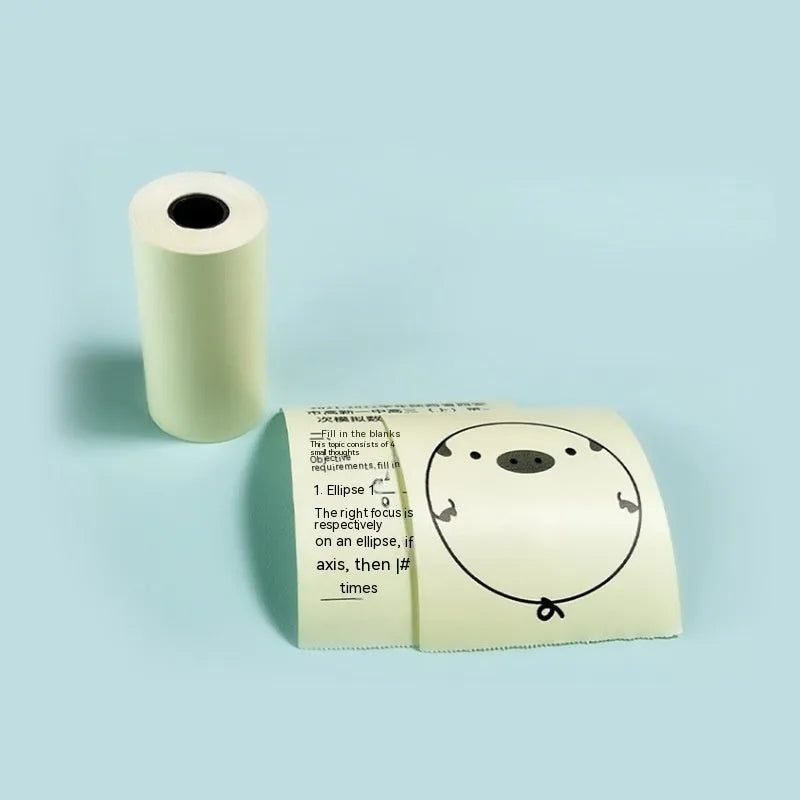 Three rolls of 57mm thermal paper in pink, yellow and blue colours