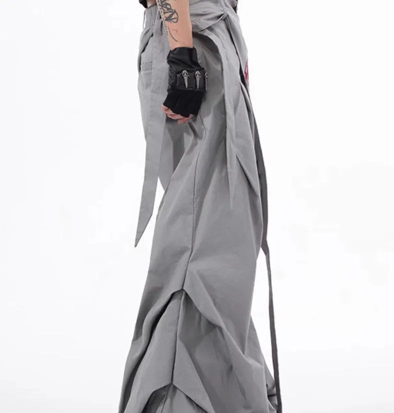Korean-style wide-leg summer pants for boys in solid black or grey with loose fit design