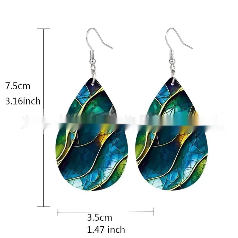 Acrylic flat branch knot drop earrings in personality style with printed texture