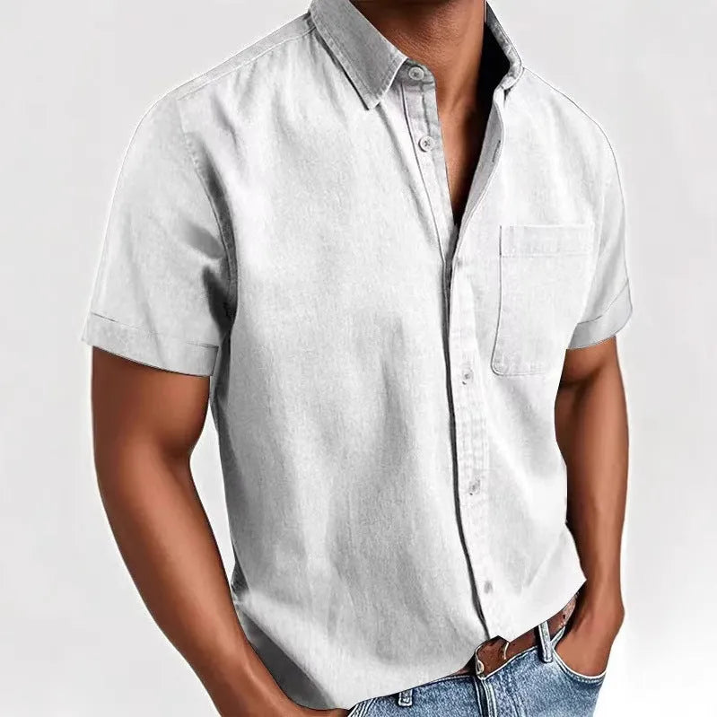 Men's loose fit short sleeve cardigan shirt in cotton blend fabric available in multiple colours