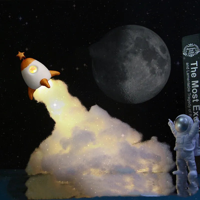 DIY astronaut rocket LED night light kit with warm white string lights and desktop decoration components