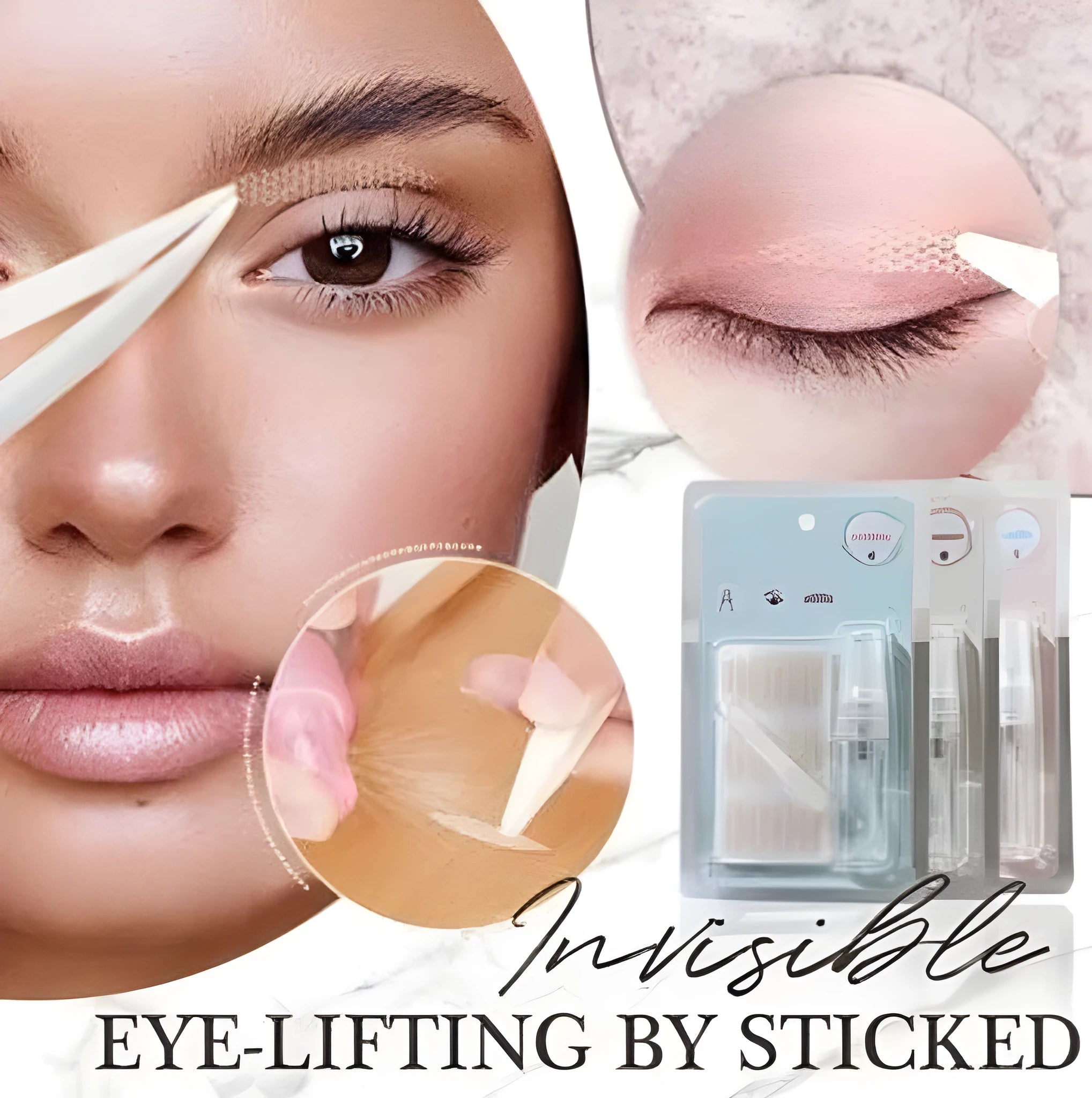 Box of no-glue eyelid stickers in L, M, and S sizes made from non-woven fabric