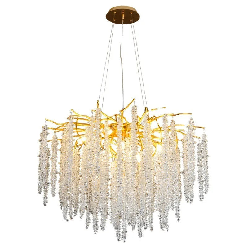 Crystal chandelier light fixture with adjustable height and aluminium alloy construction