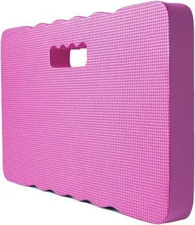 Blue EVA foam garden kneeler pad on soil, showing its 45 cm length and 4 cm thickness.