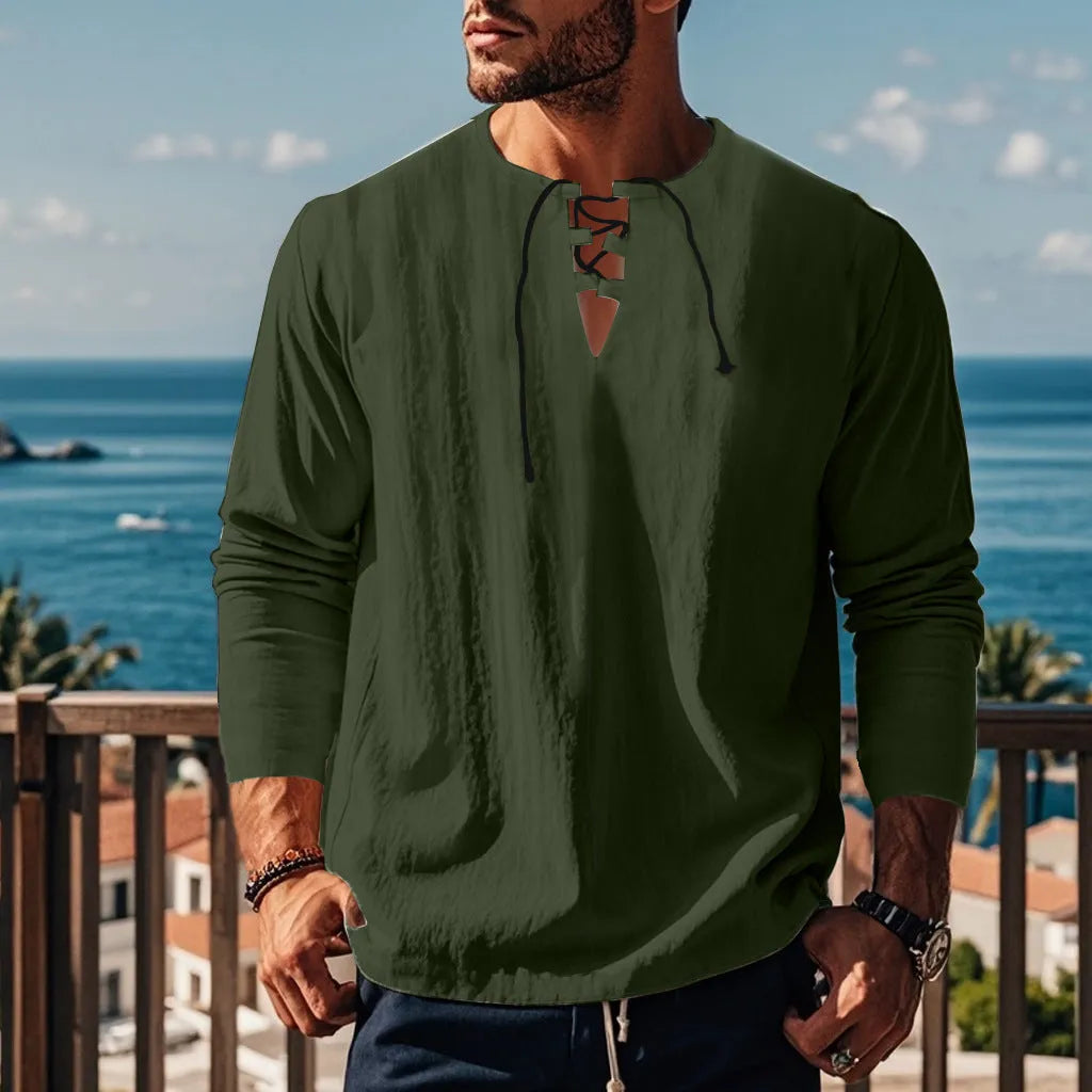 Solid colour cotton linen loose ruff shirt on hanger in one of ten available colours