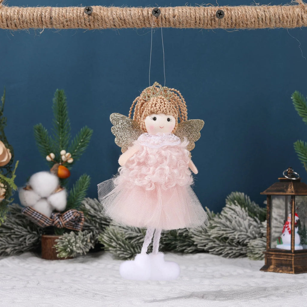 Cloth Christmas angel pendant with high ponytail in white, pink, and khaki colour options.