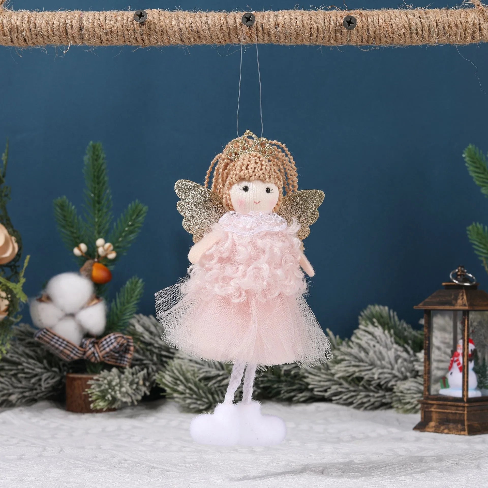 Cloth Christmas angel pendant with high ponytail in white, pink, and khaki colour options.