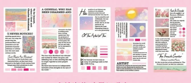 Landscape painting series paper sticker book showing 60x120mm stickers with repositionable adhesive