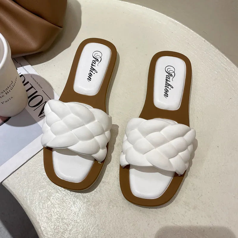 Women's plaid pattern PVC beach sandals with thick non-slip soles in white, green, black, or orange