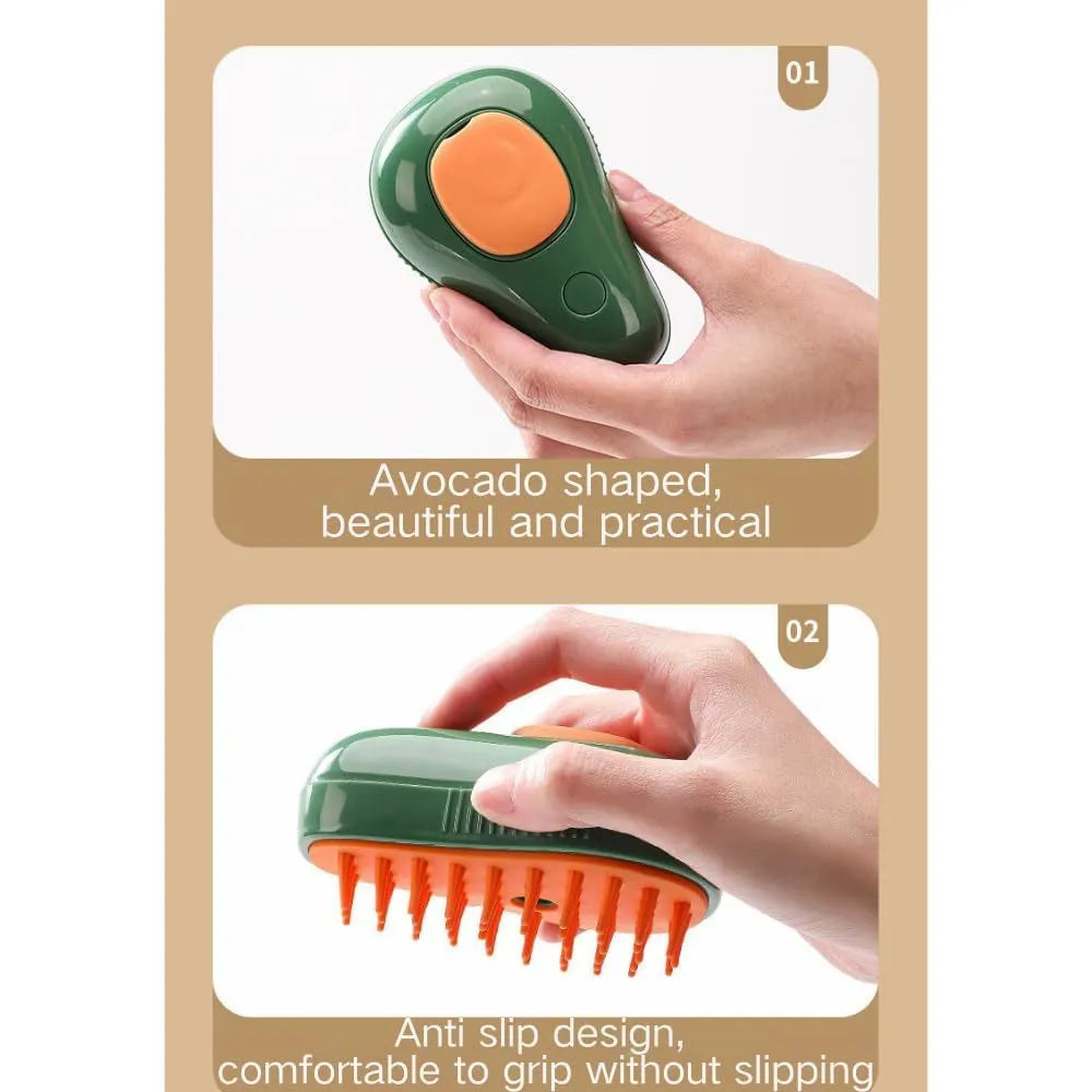 Green and white silicone cat steam brush with water spray function for pet grooming