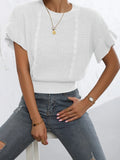 Women's twisted string and ruffled sleeve knitted pullover sweater in loose Japanese Korean style.