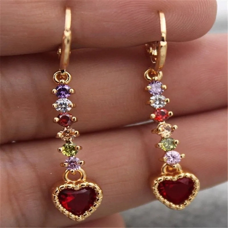 Women's heart-shaped alloy earrings with electroplated gold or silver finish