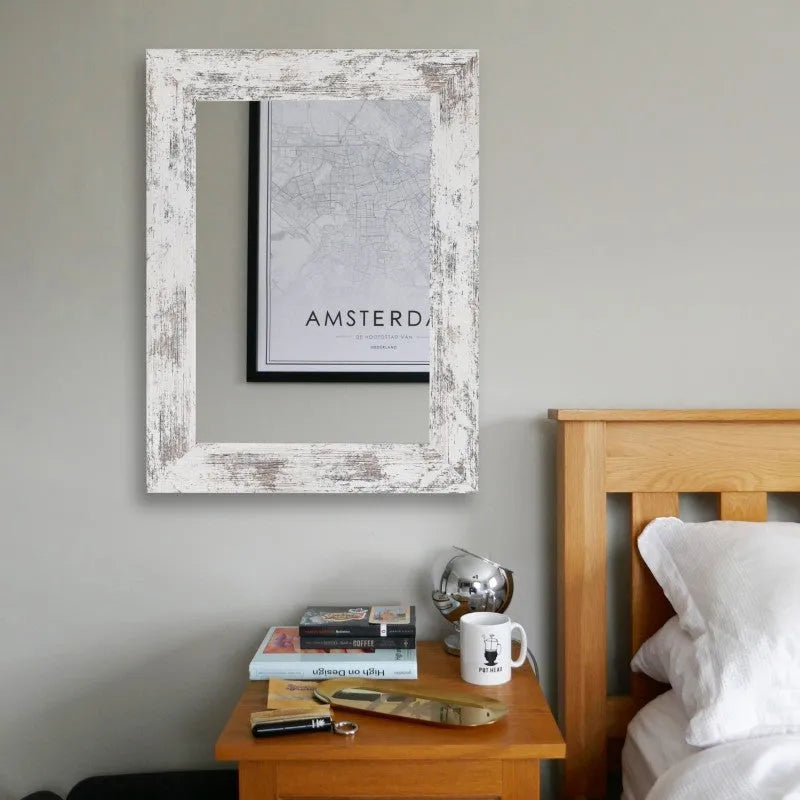 Wall-mounted modern pastoral bathroom mirror in Little White with retro Chinese styling