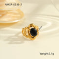 Geometric open mouth adjustable ring with inlaid zircon detailing on electroplated stainless steel