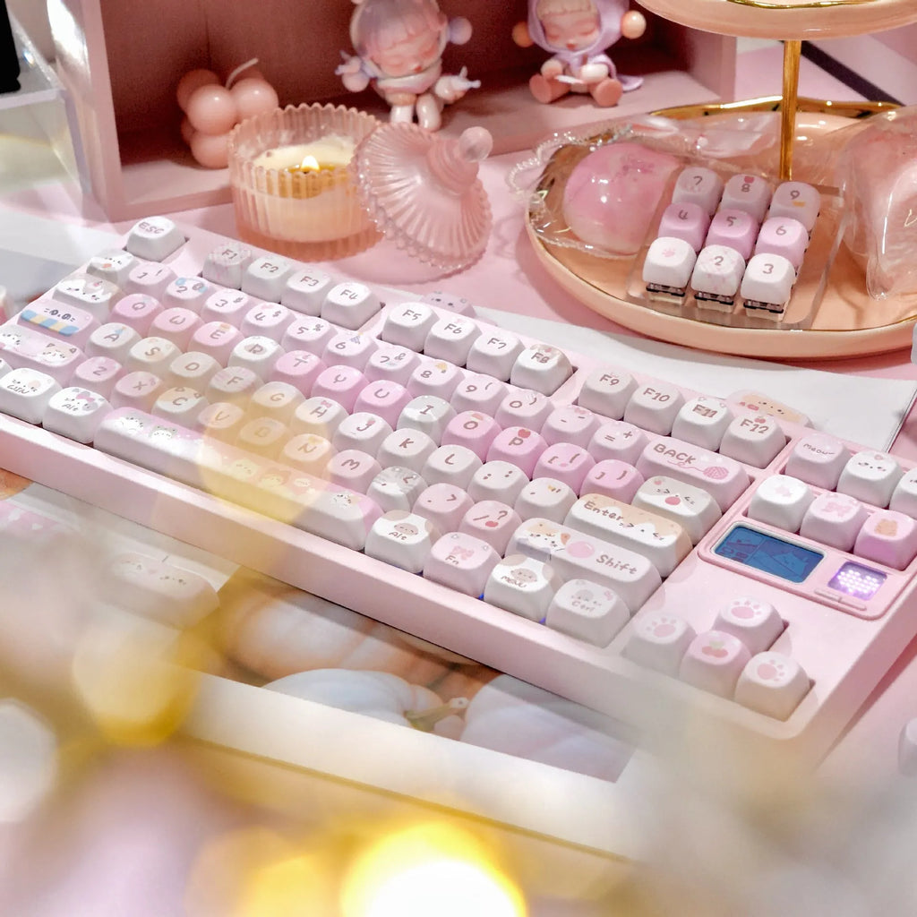 MOA Height five-sided sublimation pink cartoon keycap set for mechanical keyboards