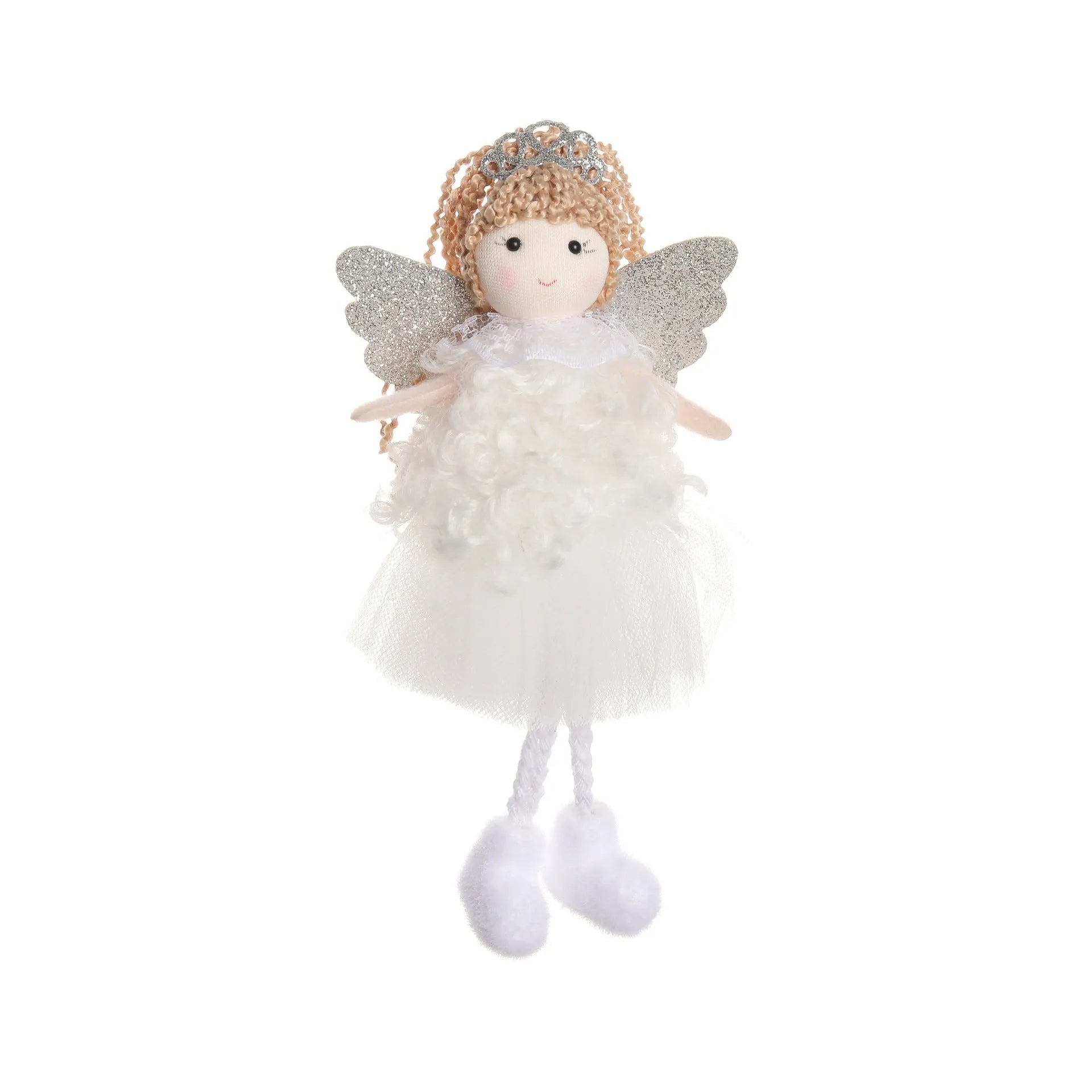 Cloth Christmas angel pendant with high ponytail in white, pink, and khaki colour options.