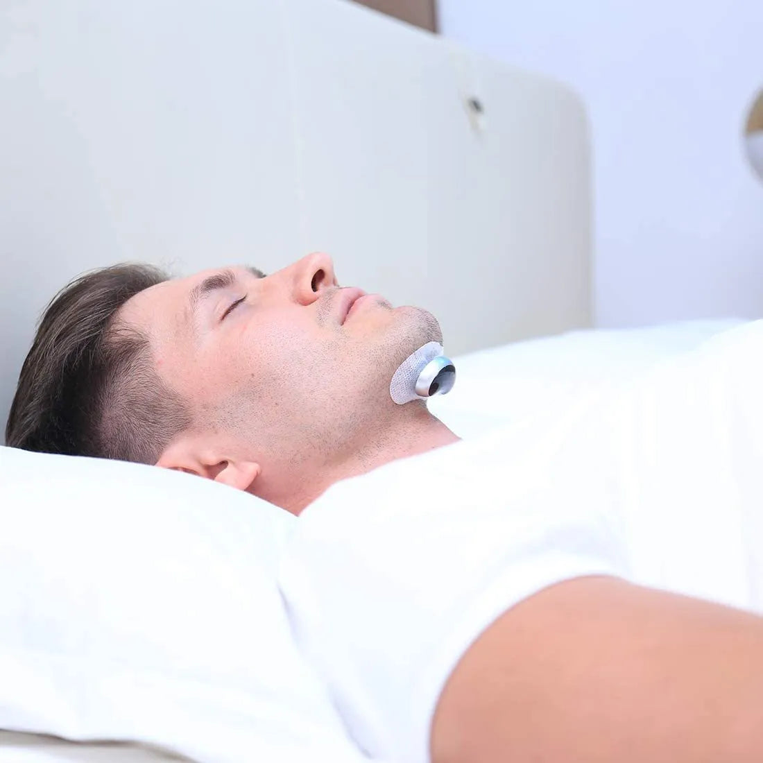Smart anti-snoring device with electronic muscle stimulator and twenty conductive strips