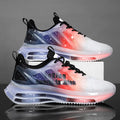 Men's casual platform running shoes in mesh with rubber sole, showing lace-up design and colour options