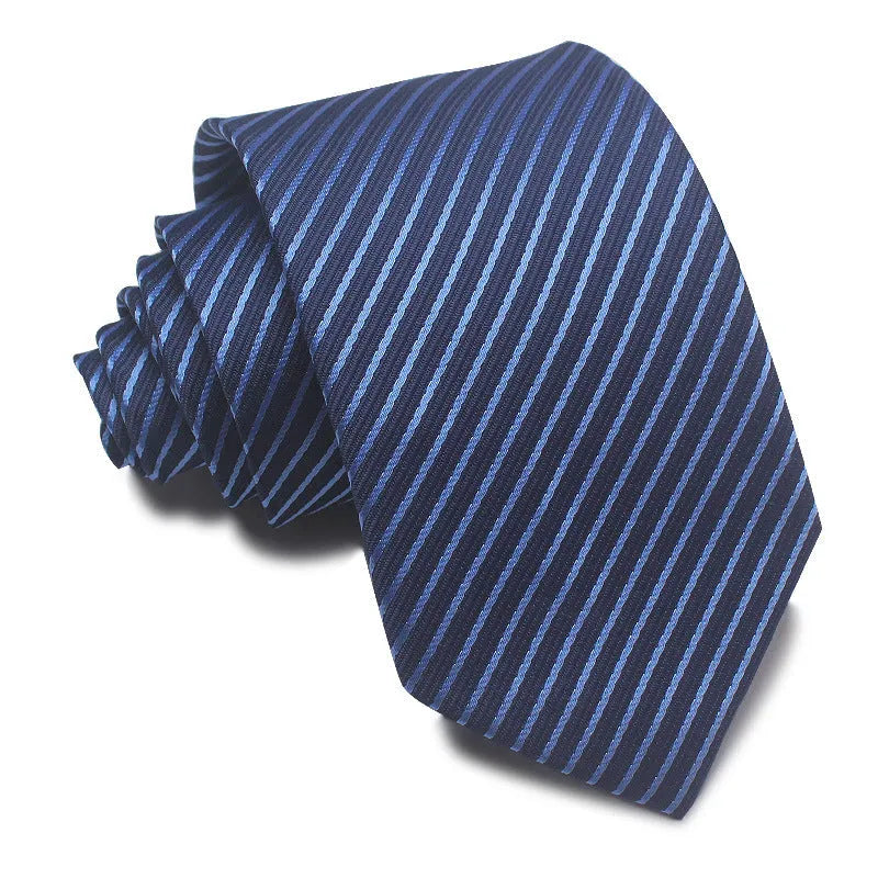 8CM wide polyester jacquard striped business tie in arrow style showing red, black, and blue colour options