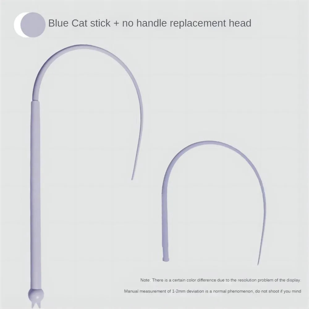Blue simulated mouse tail cat toy stick with silicone tail and cat head handle design