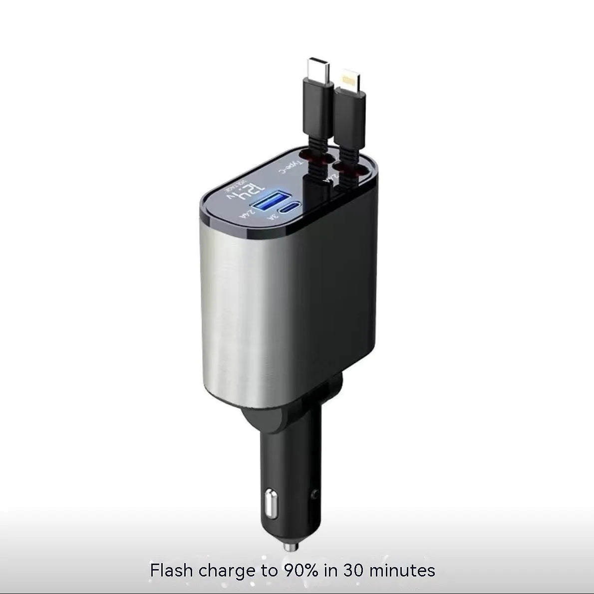 Automatic retractable car charger with cigarette lighter plug and multiple USB ports