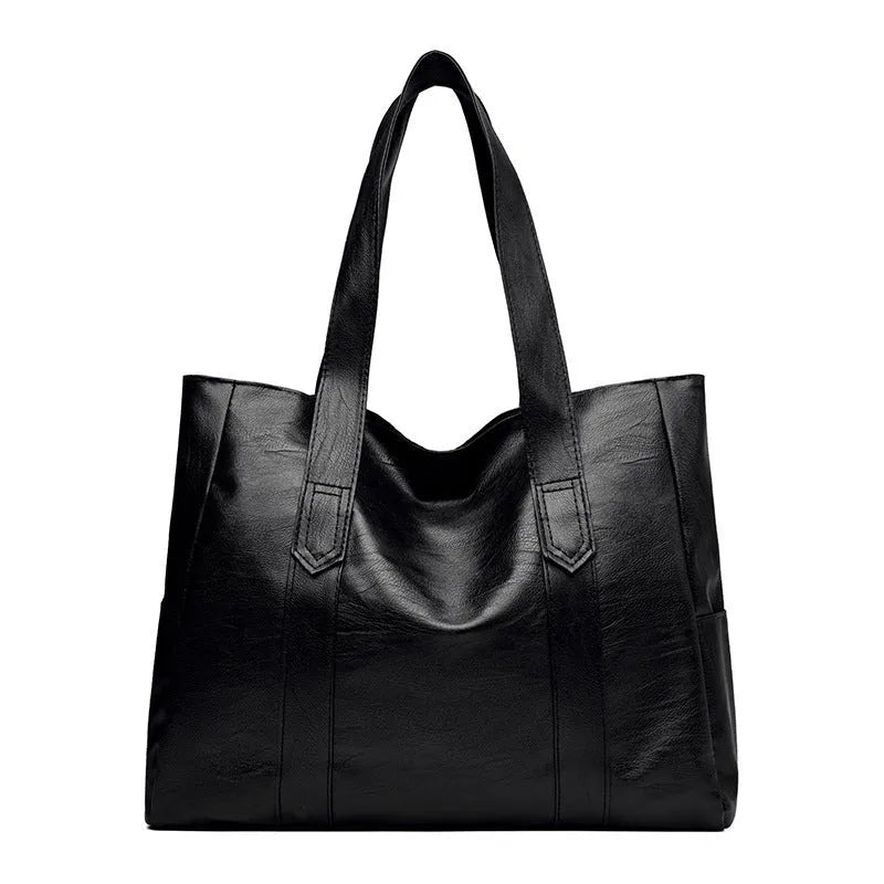 Retro soft PU tote handbag in yellowish brown with double shoulder straps and horizontal square shape